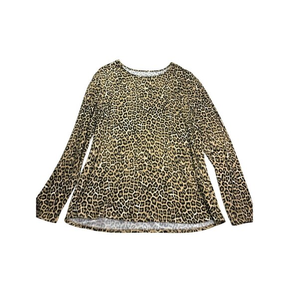 Chico's Leopard Print Long Sleeve Top Size 3 (US XL) Tan Black Rayon Blend - Picture 1 of 4
